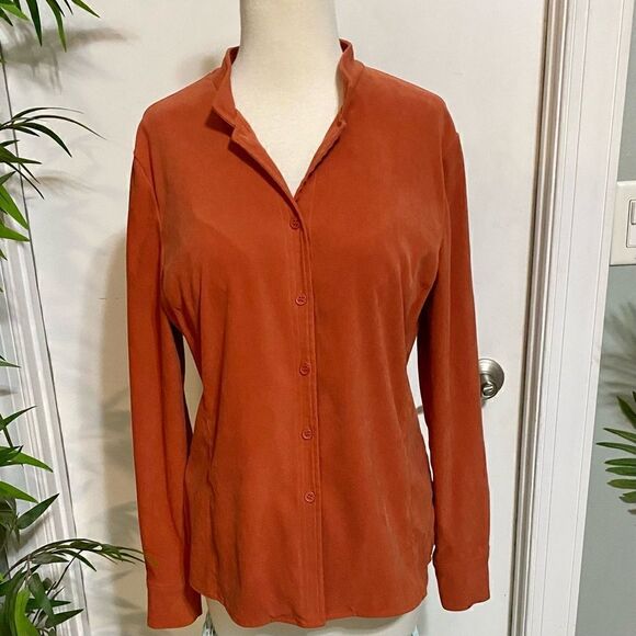 Harve Benard by Benard Holtzman Blouse Medium Burnt Orange Tailored Button Front - Picture 5 of 12